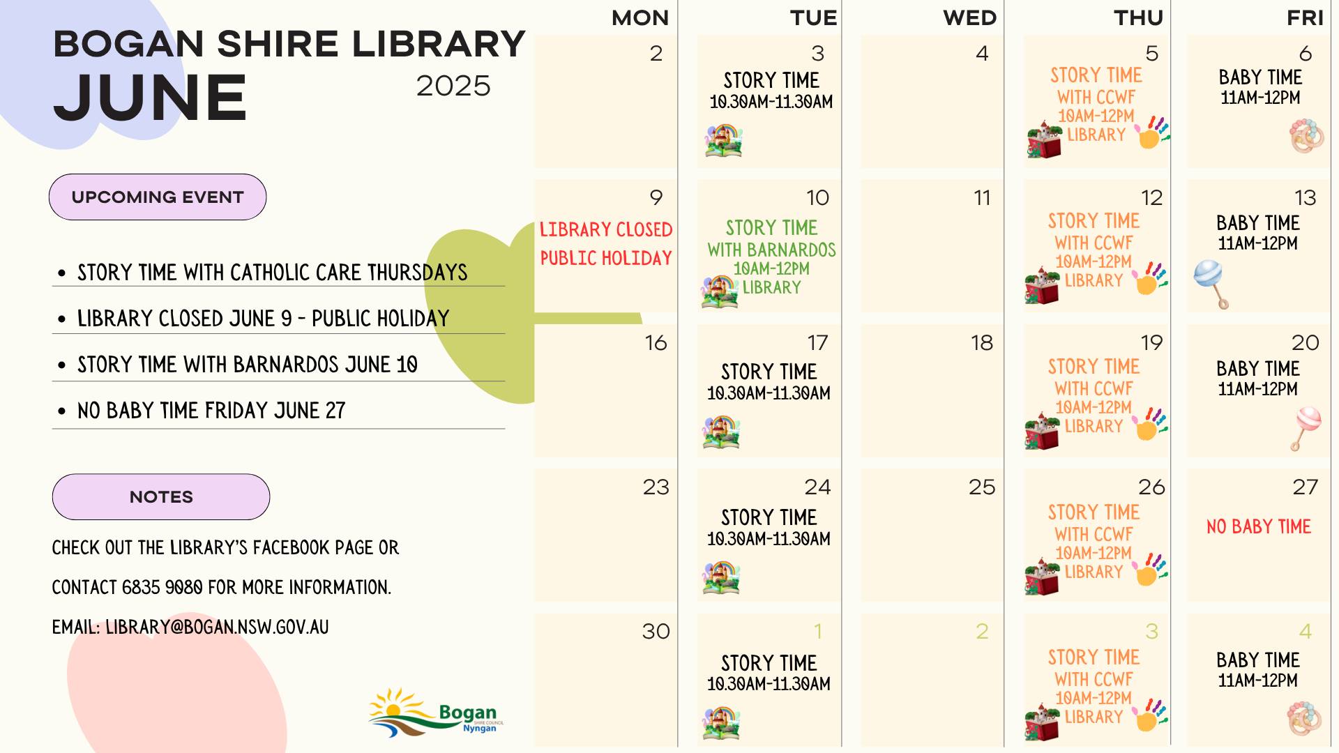 Bogan Shire Library June Calender 2025