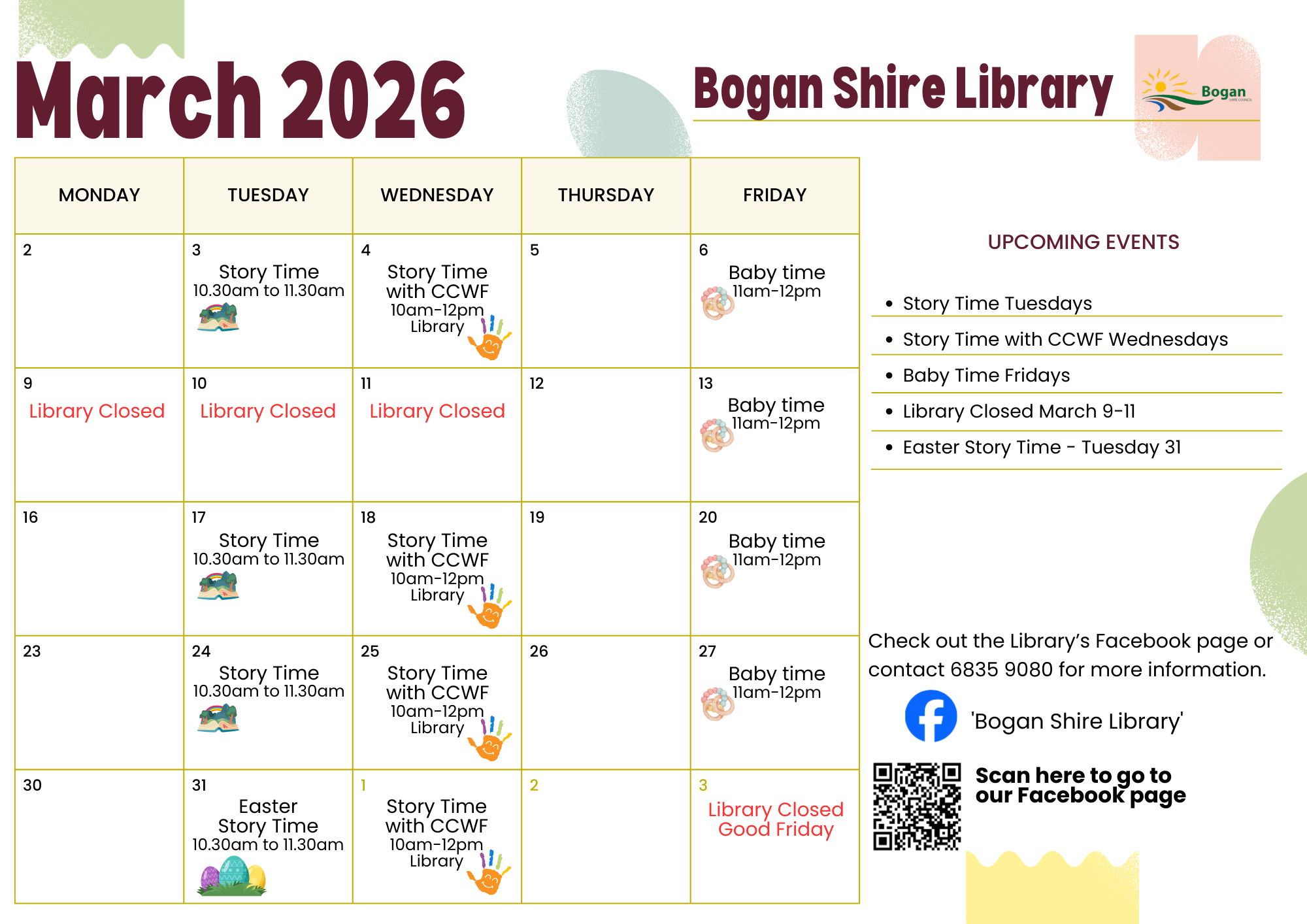 March Library Calendar 2026